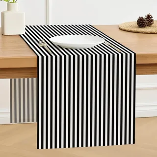 Luzzxfa Tischläufer Schwarz 40 x 140 cm Streifen Modern Frühling Tischläufer Dekoration Tischdecke Tischdeko Outdoor Leinen Table Runner Abwaschbar für Hochzeit Esszimmer Party Urlaub Dekor