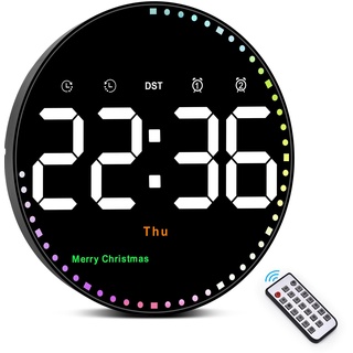 Wanduhr Digitale Groß mit Fernbedienung, 10" Uhr, LED Wecker mit Datum/Tag/Temperatur/Timer/Countdown/2 Alarme, ohne Ticken für Wohnzimmer/Büro/Schule/Fitness