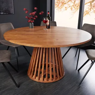 riess-ambiente Runder Esstisch MAISON JADE 130cm natur Akazie Massivholz Säulenfuß Esszimmertisch Tisch - Braun