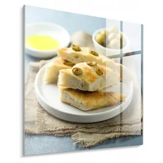 STYLER Glasbild 30x30 cm Focaccia italienisches Küchenmotiv Brot Wanddekoration Küche Esszimmer