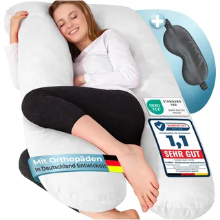 eloneo Seitenschläferkissen mit Bezug, Stillkissen, Schwangerschaftskissen XXL, Weiß
