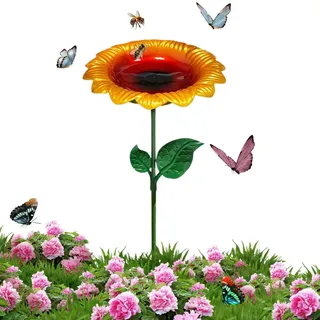 Vogeltränke Stehend Blumenform, Handgefertigte Blumenstecker Vogeltränke, Vogeltränkes Groß XXL Stehend, Metall Vogelbad Freistehend & Abnehmbar, Wasser- Und Futtertauglich, Für Garten Und Hinterhof