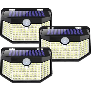 Aootek Solarlampen für Außen mit Bewegungsmelder, 3er Set, Garten, 120 LED | Sehr Breiter Ausleuchtungswinkel, IP65 Wasserdicht, Solar Wandleuchte, Gartenbeleuchtung, Schwarzer Rahmen, Kaltweiß