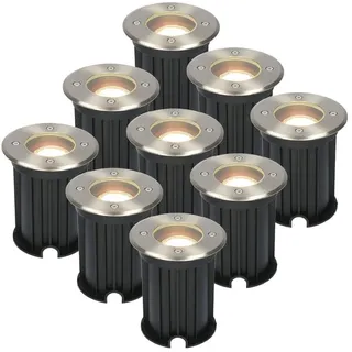 HOFTRONIC - 9er Maisy Terrassen Einbaustrahler GU10 Edelstahl Rund 4 Watt 345 lumen Boden Licht 2700K Extra Warmweiß LED Einbauleuchte IP67 Wasserdicht - Dimmbarer Bodeneinbauleuchte außen