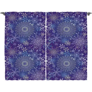 Abakuhaus Gardine Schlafzimmer Kräuselband Vorhang mit Schlaufen und Haken, Dunkelblau Schneeflocken Weihnachten Kunst bunt 280 cm x 260 cm