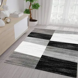 Vimoda Teppich Geometrisches Kachel Muster Meliert in Grau Weiß und Schwarz, Maße:80x150 cm