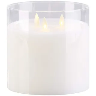 Britesta LED Kerze im Glas: LED-Echtwachs-Kerze im Windglas mit 3 beweglichen Flammen, weiß (Glas groß, Dreidochtkerzen, XXL)