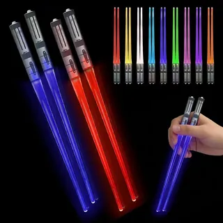 Star Wars Essstäbchen, Lichtschwert Essstäbchen 2 Paar, 9 Farbe Leuchtende Chopsticks Sushi Stäbchen BPA Frei Waschbare Wiederverwendbar
