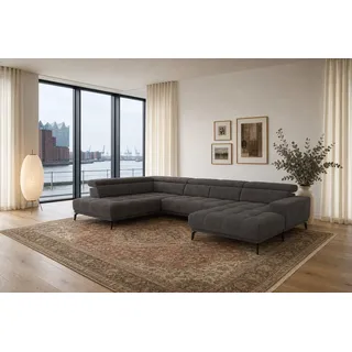 foamnova Wohnlandschaft Uppsala, mit Relaxfunktion, B 400 cm, Elektrischer Sitzvorzug & klappbare Kopfstützen grau