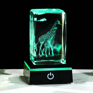 Ornalrist 3D-gravierter Kristall-Briefbeschwerer mit LED-Basis, Giraffen aus Glas, Sammlerdekoration, Geschenke für Frauen und Männer