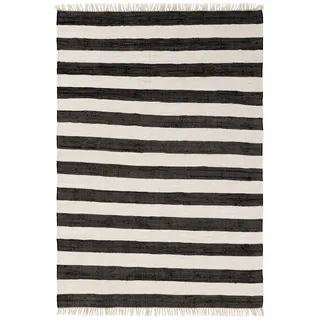 benuta Pop Baumwollteppich Tom - Schwarz/Creme 120x170 cm - Handgewebter Wohnzimmer Teppich - 100% Recycelte Baumwolle - Für Fußbodenheizung geeignet