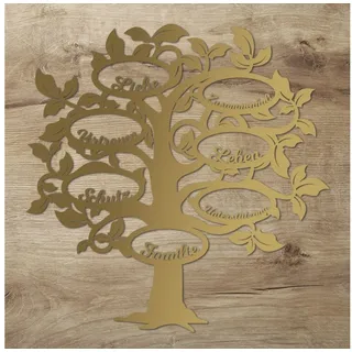 Namofactur 3D-Wandtattoo Holz Wandbild 'Familie Baum' Wanddeko, Wanddekoration Familien Stammbaum, Wandgestaltung für dein Wohnzimmer goldfarben