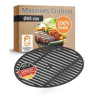 Feuerfest 123 Grillrost rund I Ø 65cm I Hochwertiges Grillgitter aus Stahl I Massive Grillplatte mit 8mm Stärke I Gitterrost für Gas-, Kohle- & Kugelgrill I Feuerschale-Grillrost aus Handarbeit