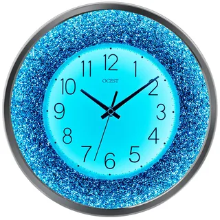 OCEST 30 cm Wanduhr mit Kristall-Dekor Nachtlicht Geräuschlos Blau