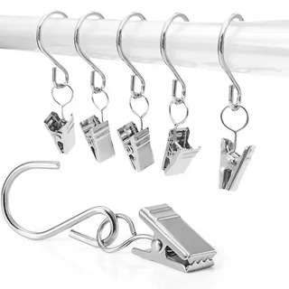 Aililong Gardinenklammern - 50 Vorhang Clips und Gardinenringe mit Clips, langlebig und multifunktional, Vorhangklammer und Klammer mit Haken für Hausdekoration (Silber)