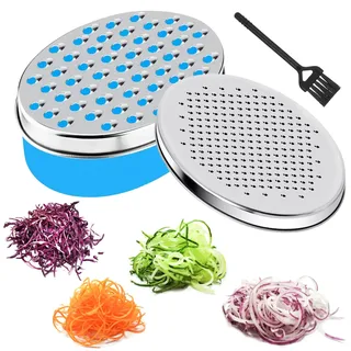 Käsereibe mit Behälter, Edelstahl Reibe für die Küche mit 2 Reibeflächen, Multifunktionale Reibe Häcksler für Käse & Gemüs, Zitronenschaber Parmesanreibe Kartoffelreibe, mit Reinigungsbürste