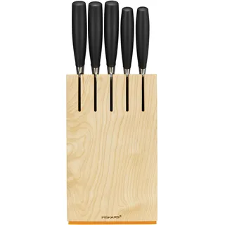 Fiskars Design-Messerblock mit 5 Messern, Breite: 14,5 cm, Höhe: 36 cm, Birkenholz, Functional Form+, 1016004