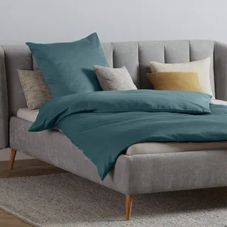 La Vida Satin Bettwäsche-Set Uni einfarbig in 135x200 + 80 x 80 cm, Tür | in rauchgrün Türkis, 100% Satin-Baumwolle, verdeckter Reißverschluss, hochwertige Nähte & seidig glatt, ÖkoTex