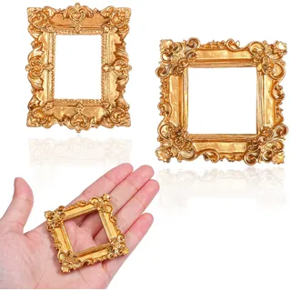 Heclia Mini Vintage Bilderrahmen 2 Stück kleine goldene Rahmen in quadratischer und rechteckiger Form Antik-Schmuck-Präsentationsrahmen Fotorahmenhalter für DIY-Wand Hochzeits-Party Heimdekoration