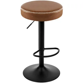 EUGAD Barhocker drehbar, runder Hocker höhenverstellbar, Küchenhocker mit Fußstütze, Thekenstuhl mit Metallgesetll, Tresenhocker Vintage-Kunstleder, für Bar Kücheninsel Bistro, Braun, 1085BY-1
