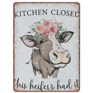 Dreacoss Kitchen Closed, This Heifer's Had It – Blechschilder, Retro, lustiges Metallschild, Vintage-Poster, Wandkunst für Küche, Garten, Badezimmer, Bauernhof, Zuhause, Kaffeedekoration, Blechschild,