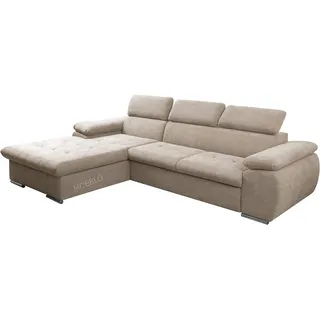 MOEBLO Ecksofa NILUX, Sofa Couch L-Form Polsterecke für Wohnzimmer, Schlafsofa Sofagarnitur Wohnlandschaft, mit Bettkasten und Schlaffunktion beige