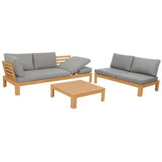 acamp Gartenlounge-Set Akazienholz Gartenmöbel Sitzgruppe Gartensofa grau, Garten Terrasse, (Set, 3-tlg., 2 Sofas, 1 Tisch), verstellbare Rückenlehne, inkl. Kissen, Edelstahl, FSC-zertifiziert grau