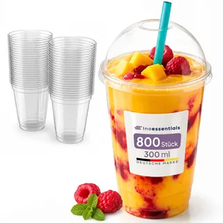 Inoverse Smoothie Becher 300 ml, 800 Stück, Slush Becher, mit Domdeckel