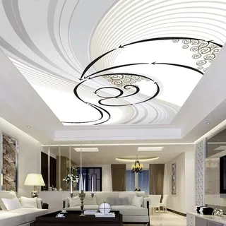 HGFHGD 3D Deckentapete Weiß Schwarz Welle Textur Wohnzimmer Decke Wand Art Deco Decke Hintergrund Wandbild Wandaufkleber