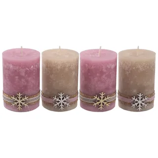 4 Adventskerzen Stumpenkerzen Rosa Beige Schneeflocke Weihnachten Advent Deko
