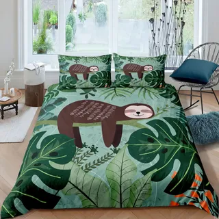 RFFLUX Bettwäsche 155x220 cm 3teilig mit Reißverschluss 3D faultier palmblätter Tier Bettwäsche Sets Warme Winter Sommer Weich und Angenehme Bettbezüge mit 2 Kissenbezug 80x80 cm für Teenager