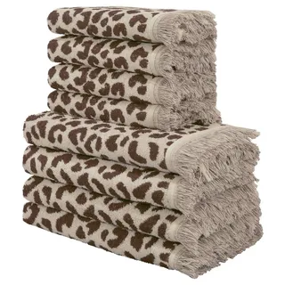 OTTO home Handtuch Set Tiffani, Leopardenmuster, Premium Handtücher 8-tlg, 500 gr/m2, Frottier (Set, 8-St), 4 Duschtücher, 4 Handtücher, Animal Print, Leo, modern, mit Fransen beige
