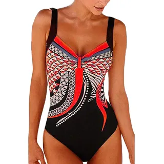 KEERADS Badeanzug Damen Push up bademode bauchweg figurformend Bandeau große Größen Rückfrei S-XXL - M