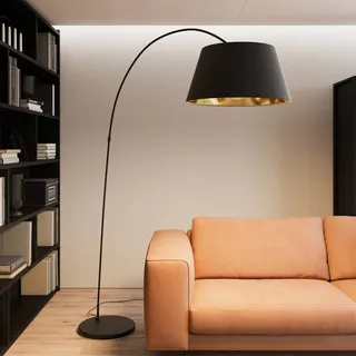 Bogenlampe Esti Lindby, schwarz, für Wohn- / Esszimmer, Textil / Stoff / Seide, Modern, Stehlampe - 165 cm - 50 cm - 192 cm