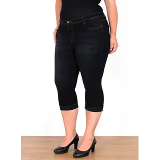 ESRA Caprijeans Capri Jeans Damen High Waist 3/4 Hose Stretch kurze Jeans Damen Sommer Damen Capri Jeans Stretch Jeans High Waist Damen 3/4 Jeans Kurz Damen schwarz 54