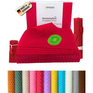 Wachsmann Bienenprodukte Bastelnaturmaterial Bienenwachsplatten, 20 x 15 cm, 20 Stück, 100% echtes Bienenwachs rot