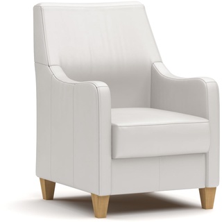 CAVADORE Leder-Sessel Palera / Landhaus-Sessel mit Federkern + massiven Holzfüßen / 70 x 93 x 75 / Leder Weiß