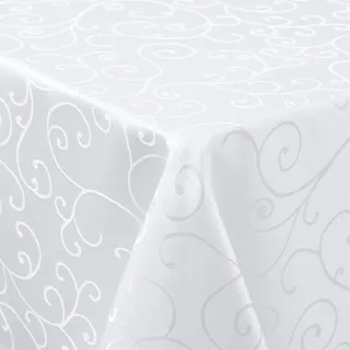 smiry Abwaschbar Damast Tischdecke Rechteckig 130 x 220 cm Weiß | Jacquard Ornament Design, Kratzfest, 1cm Saumnaht, Pflegeleicht Maschinenwaschbar, Für Küche Party Hochzeit