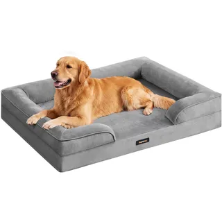 Feandrea Orthopädisches Hundebett, Hundekissen XXL, erhöhter Rand, Noppenschaumstoff, Bezug abnehmbar, waschbar, rutschfest, Innenfutter wasserabweisend, Taubengrau, 112 x 81 x 17 cm PGW324GD01