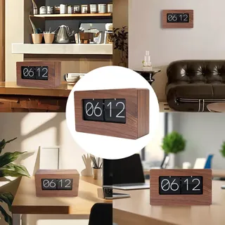 Automatische Vintage-tischuhr Mit Klappmechanismus ‚Äì Retro-modell Mit 24-stunden-anzeige, Schwarzwalnussfarbenes Pvc-gehäuse, 216 X 129 X 73 Mm, Batteriebetrieben
