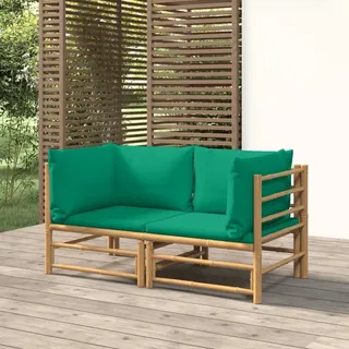 The Living Store Garten-Ecksofas mit Grünen Kissen 2 Stk. Bambus - Braun