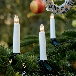 hellum Lichterkette Weihnachtsbaum, Made in Germany, Christbaumbeleuchtung mit Clip, 30 Lichter, beleuchtete Länge 29 m, warmweiß, Schaft weiß, für Außen, teilbarer Stecker, kein LED <59lm 843019
