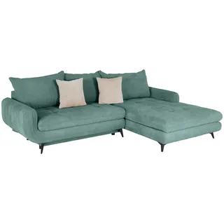 Mid.you Ecksofa Wave, Türkis, Metall, 3-Sitzer, Füllung: Schaumstoffflocken,Schaumstoffflocken, Ottomane rechts, L-Form, 266x189 cm, Liegefunktion, Wohnzimmer, Sofas & Couches, Wohnlandschaften, Ecksofas
