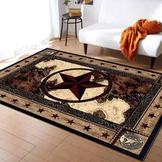 PAJEON Rustikaler Vintage Western Texas Stern Teppiche Gegend, 80 x 150 cm Maschinengewebt Schlafzimmerteppich - für Schlafzimmer Wohnzimmer Esszimmer Balkon
