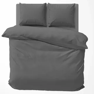 Visaggio 4 teilig Bettwäsche 135x200 cm Baumwolle Uni Bettbezug Garnitur Set Einfarbig Grau