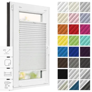 Estika Thermo Plissee zum Kleben verdunkelung 95 cm x 100 cm - Blackout: Weiß-Weiß - Klebeplissee, Plissee ohne Bohren, Plisees ohne Bohren Blickdicht, Verdunklungsplissee