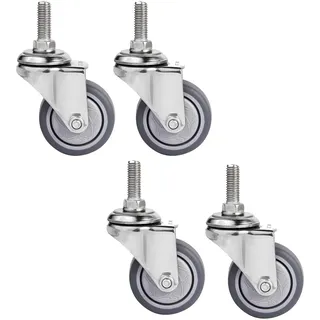 LLPEIJIE026 1.5 Zoll Möbelrollen Keine Bremse Lenkrollen 304 Edelstahlrollen Gewinde Lenkrollen M8/M10 Schraubenstange,Tragfähigkeit 90kg,Leise/Verschleißfeste, 4 Stück(M8)