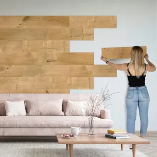 SUN WOOD Stick-it selbstklebende Holz Wandpaneele EICHE ISTRIEN – Wandverkleidung Holz ohne Bohren, Holzverblender Innenwand, 3 Paneele, 0,48 m2
