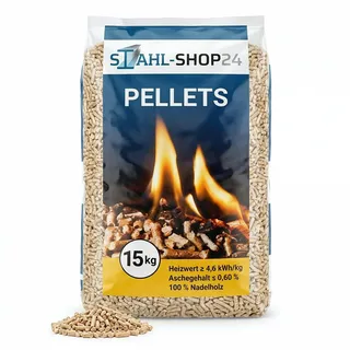 Stahl-Shop24 Holzpellets ENplus A1 15 kg – 6 mm Nadelholz, aschearm | Zertifiziert ENplus A1 (DE 045) & ISO 17225-2 – 6 mm Nadelholz, hoher Heizwert, aschearm, als praktische Sackware