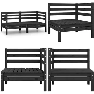 Garten-Ecksofas 2 Stk. Schwarz Massivholz Kiefer - Gartensofa - Eckbank - Gartenmöbeln - Holz Möbel - Kiefer Massiv - Home & Living
